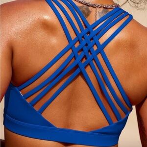 Strappy Blue Sports Bra - Criss Cross Wireless Back